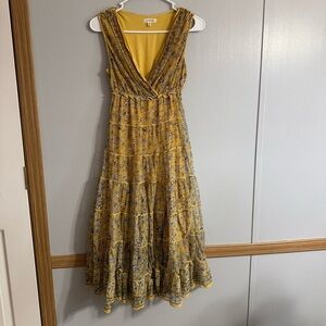 Max Studio Yellow Floral Midi Dress Size Medium